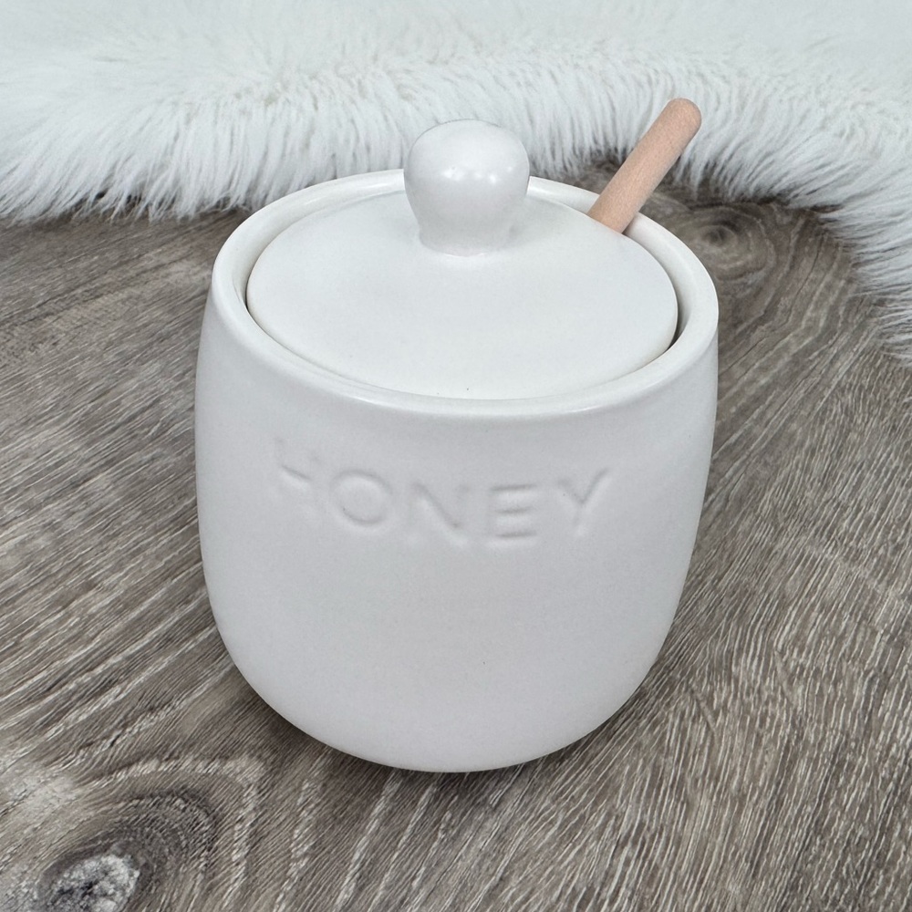 🐝🍯BUSHWICK Kitchen HONEY POT WITH DIPPER White Ceramic
